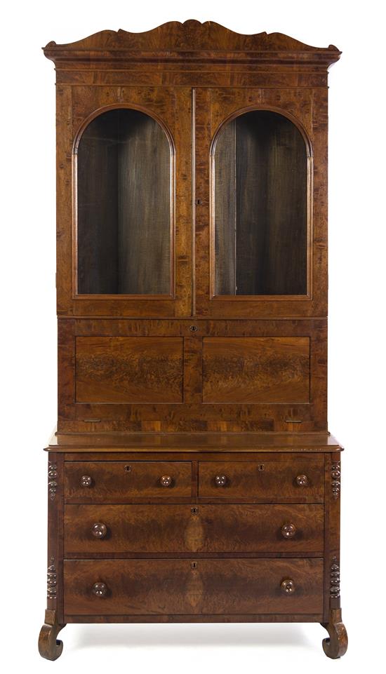 Appraisal: Sale Lot An American Burl Walnut Secretary Bookcase having a