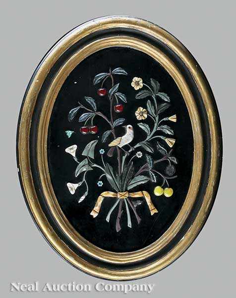 Appraisal: An Italian Pietra Dura Plaque oval with a bird resting