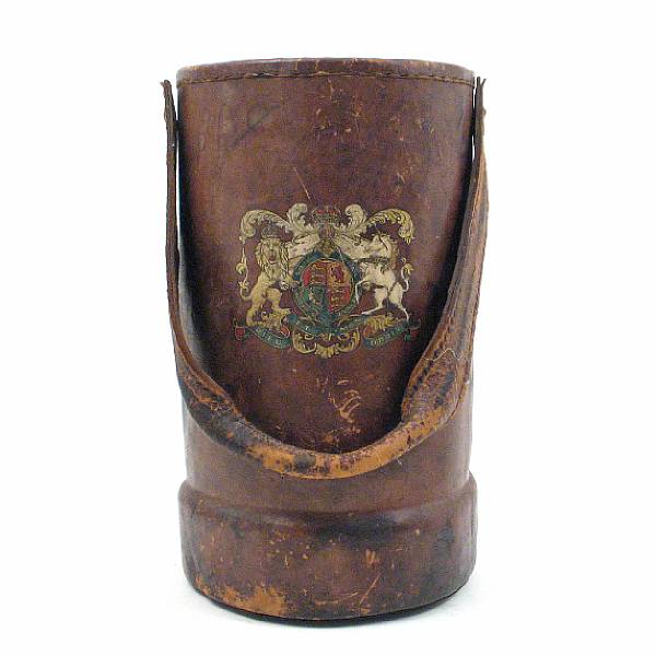 Appraisal: An English stencil decorated leather handled bucket height in