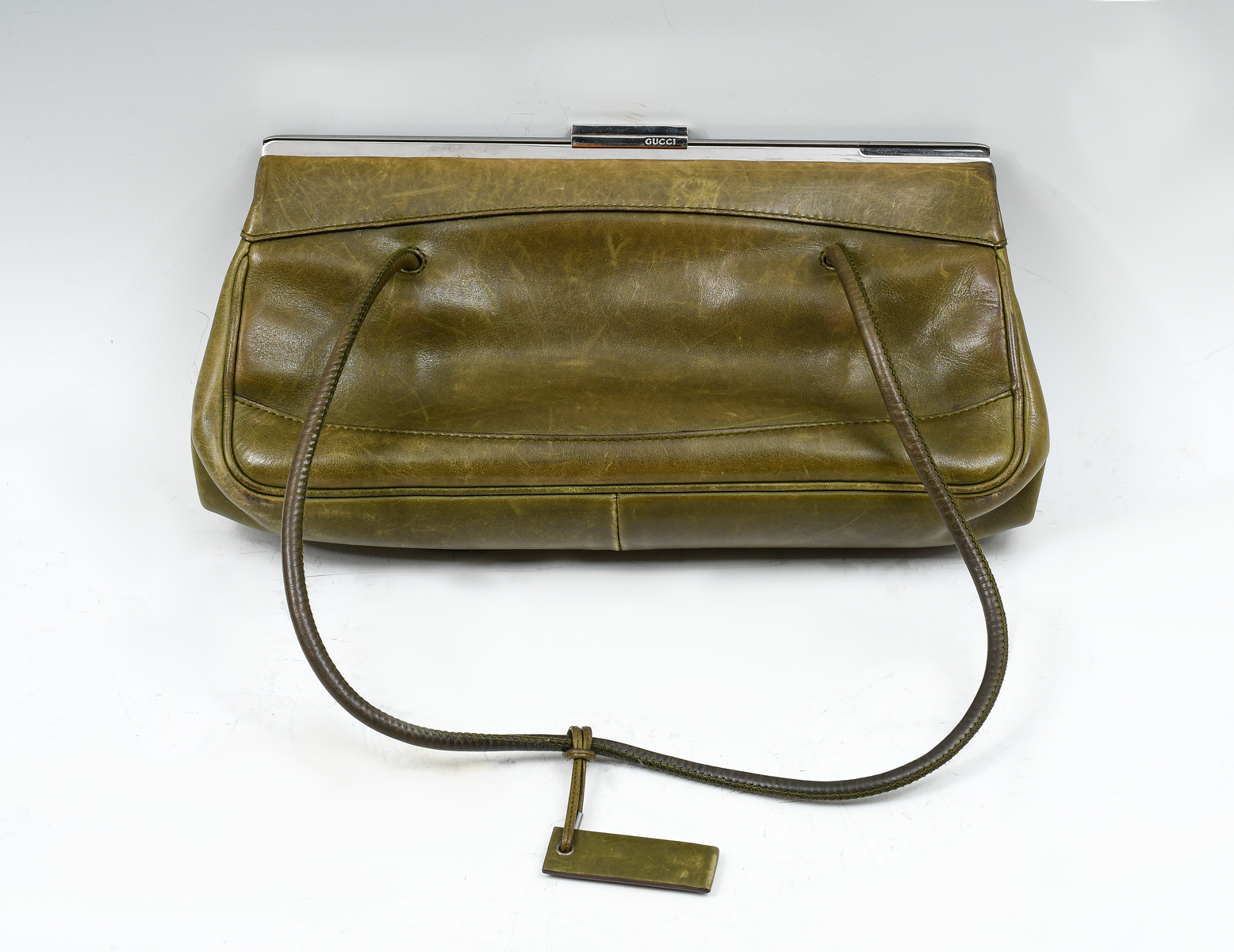 Appraisal: GUCCI LEATHER SHOULDER BAG This dark mossy green leather bag