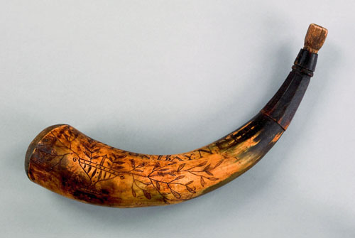 Appraisal: Scrimshaw decorated powder horn inscribed James Mosdell Brth March Conception