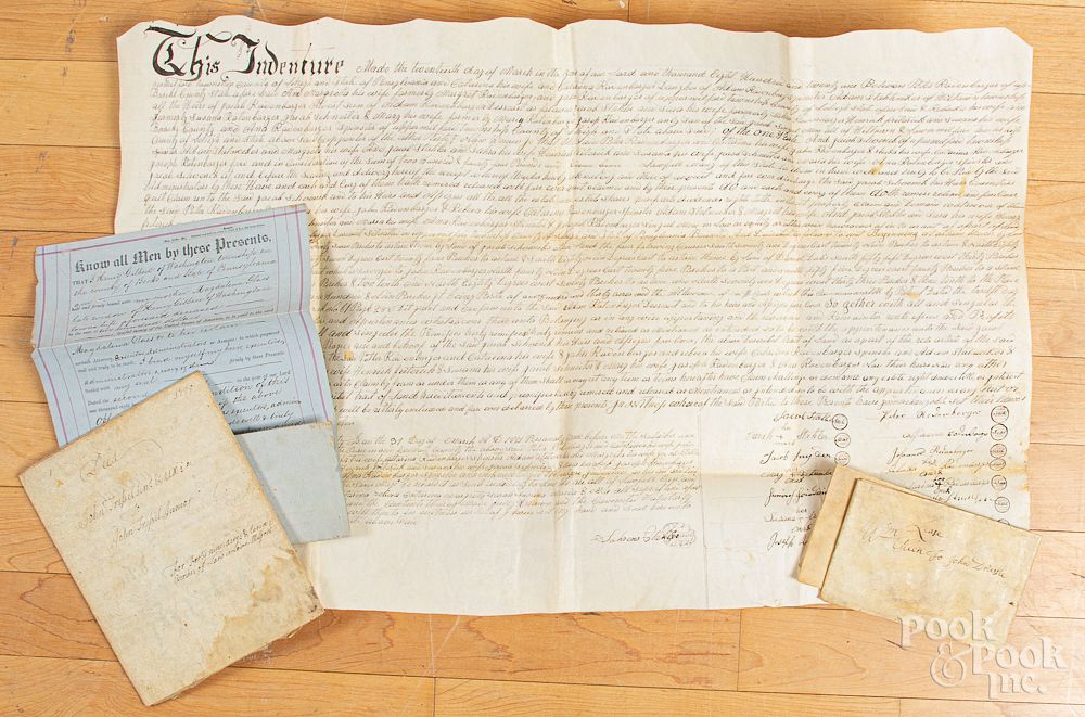 Appraisal: Pennsylvania ink on parchment indentures etc Three Pennsylvania ink on