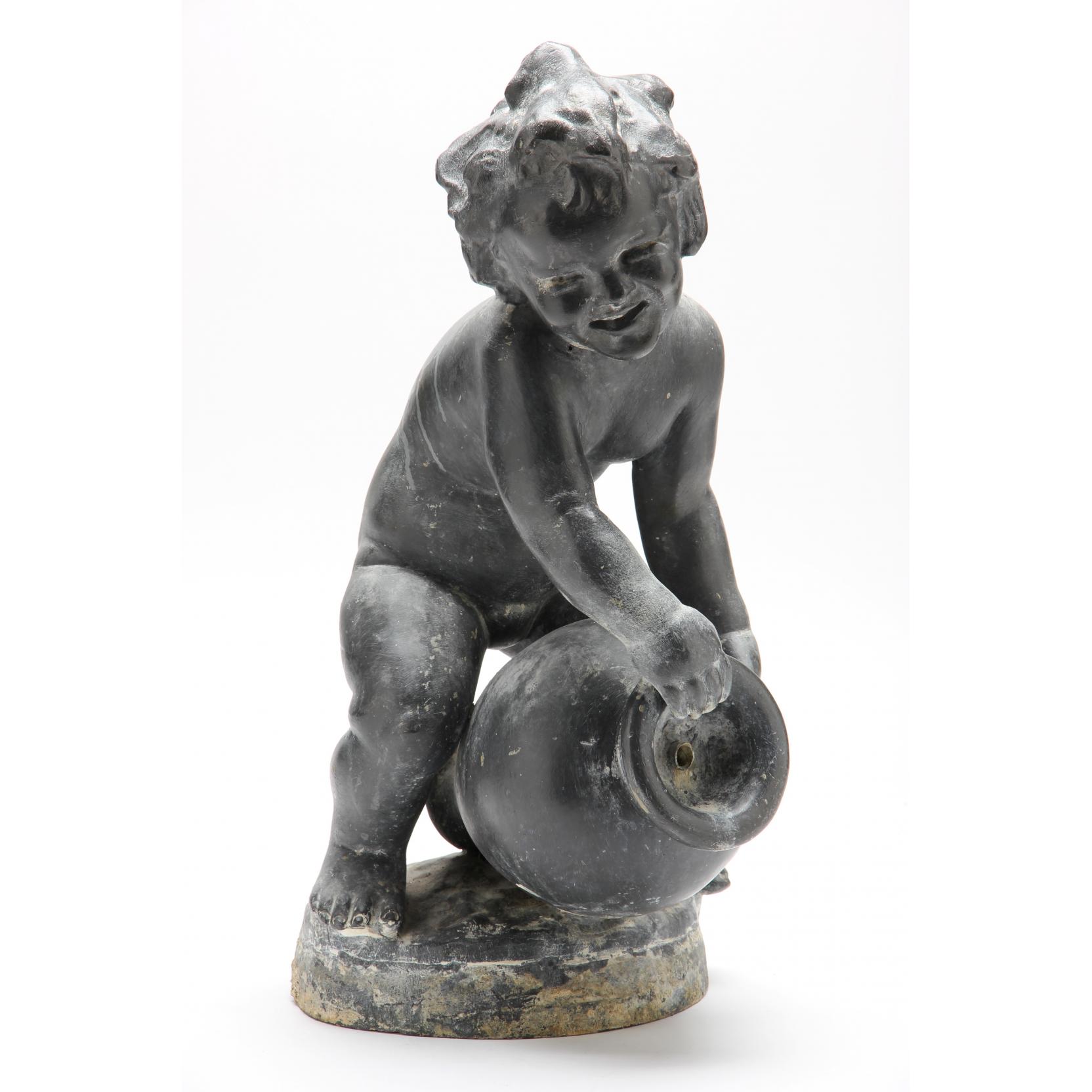 Appraisal: Antique Lead Garden Statuette of a young putto holding a