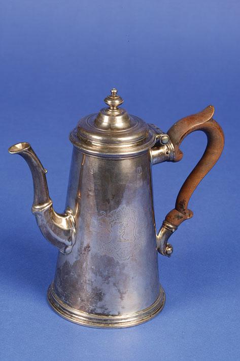 Appraisal: A GEORGE II COFFEE POT of plain tapering form with