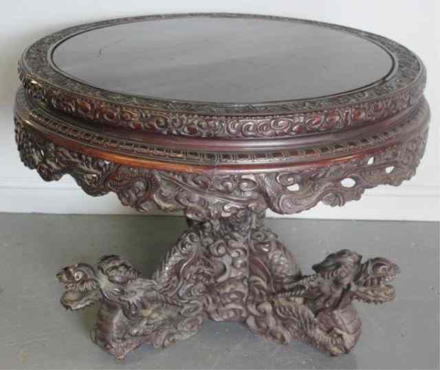 Appraisal: Heavily Carved Asian Dragon Table From a Pelham NY home