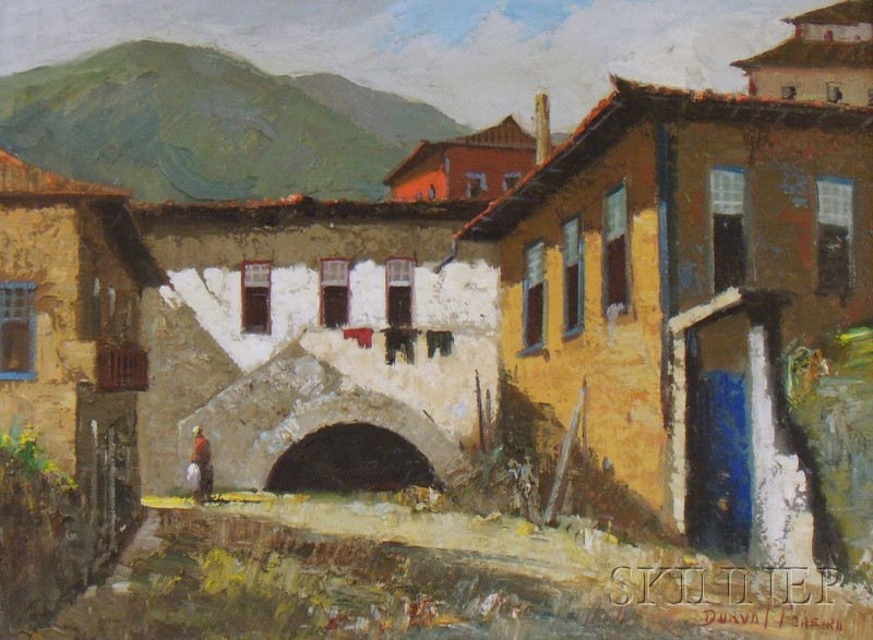 Appraisal: Framed Oil on Canvas View of a Quiet Village Street