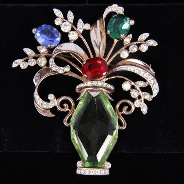 Appraisal: Sterling Unmarked Jewel Pave Bouquet Vase Brooch Pin H