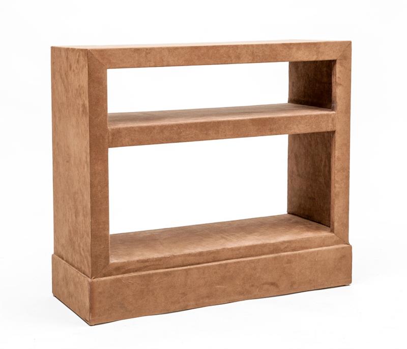 Appraisal: SMALL BOOK SHELF Ultra suede and wood x x in