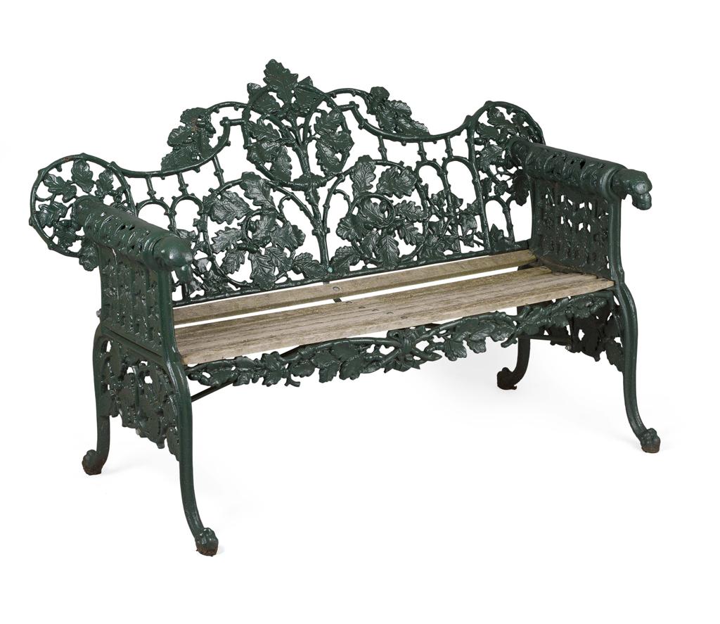 Appraisal: COALBROOKDALE STYLE PAINTED CAST IRON BENCH the curved back with