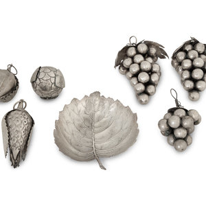 Appraisal: A Buccellati Silver Poplar Leaf Dish and Five Silvered Metal