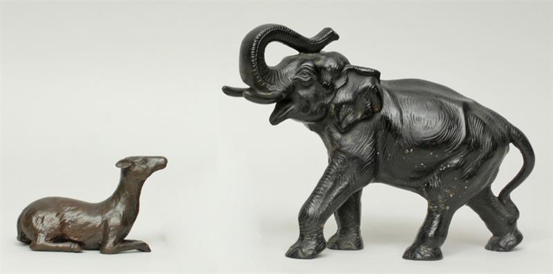 Appraisal: Cast-Iron Elephant Doorstop Together with a bronze seated deer Elephant