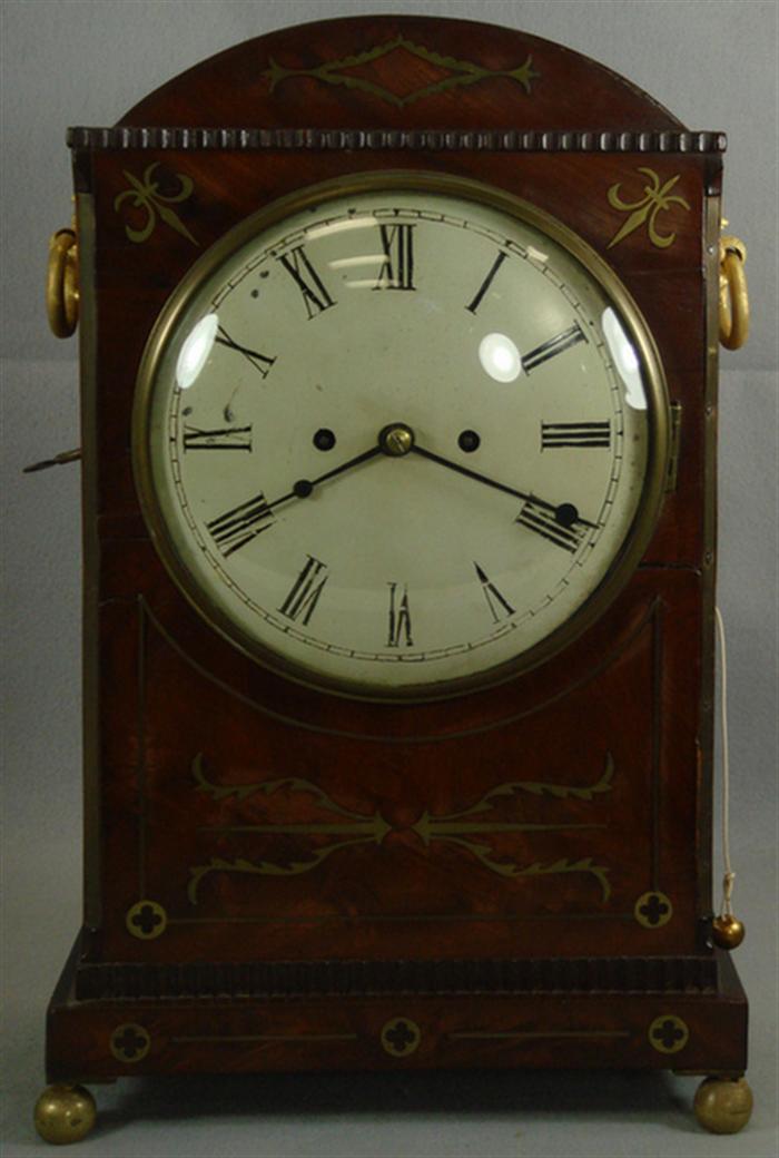 Appraisal: Brass inlaid mahogany English bracket clock double fusee movement hour