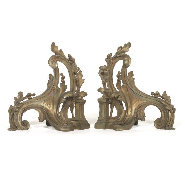 Appraisal: PAIR OF FRENCH BAROQUE STYLE BRONZE CHENETS x x Patinated