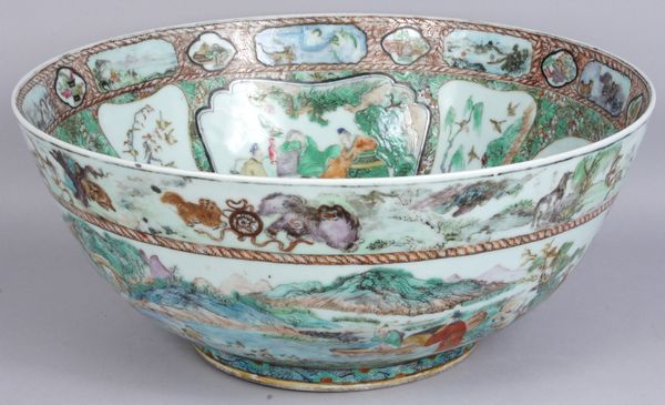 Appraisal: Circa - Canton Famille-Verte punch bowl having extensive and colorful