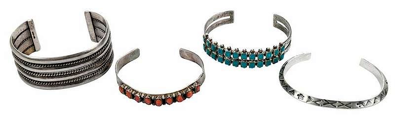 Appraisal: Four Southwest Silver Cuff Bracelets one with irregular shaped turquoise