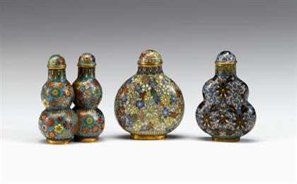 Appraisal: Three Chinese cloisonne snuff bottles th century Including an ovoid