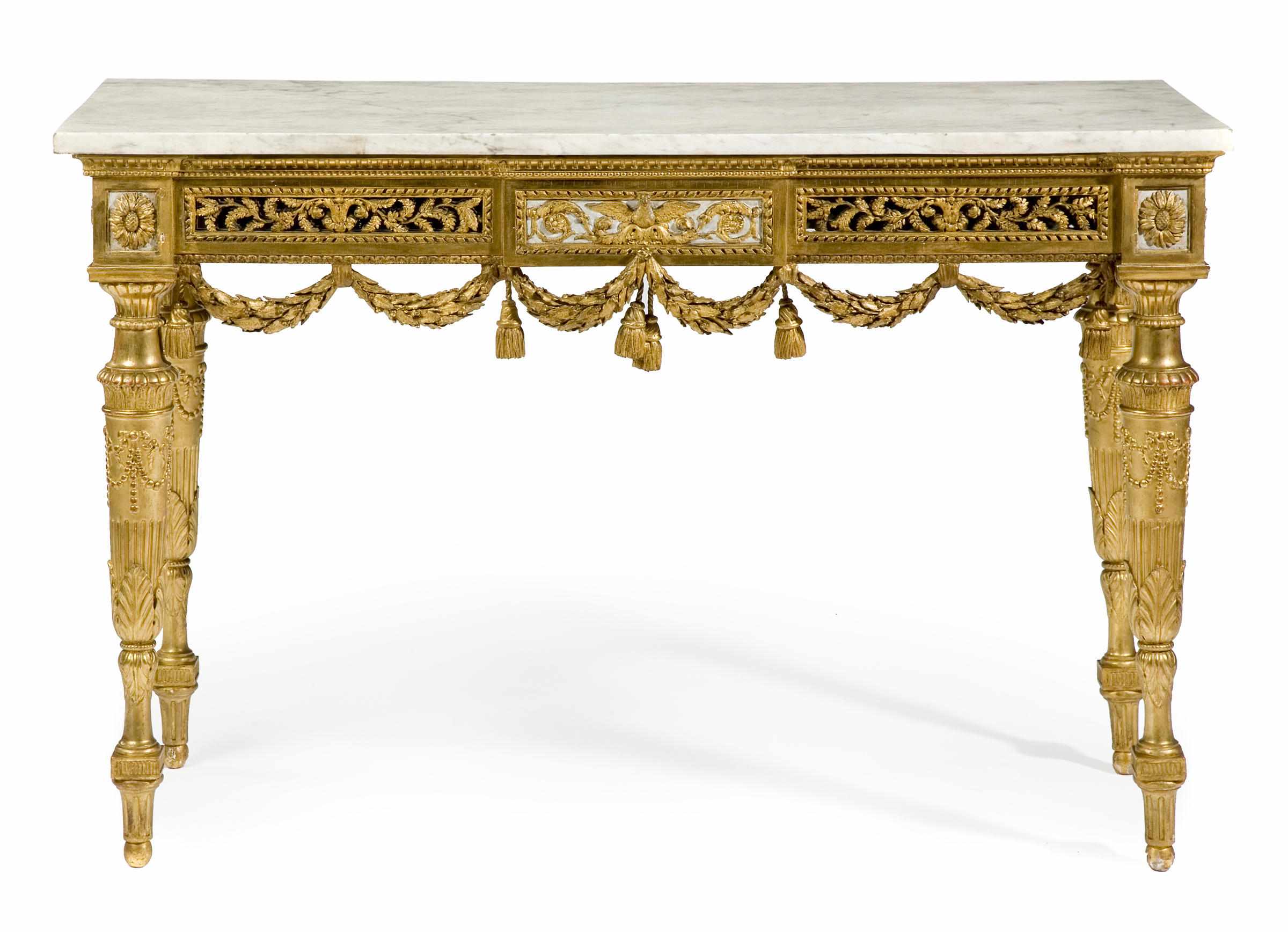 Appraisal: A good quality Neoclassical partial paint decorated carved giltwood console