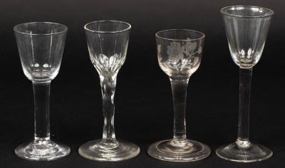 Appraisal: Three th Century wine glasses of plain straight stems one