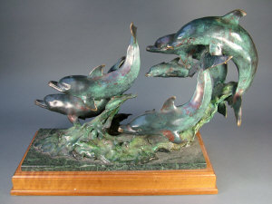 Appraisal: A contemporary green patinated bronze sculpture group circa modelled as