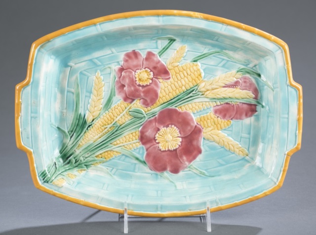 Appraisal: Majolica Wedgwood Corn Wheat Poppy Tray Marks from Basket-weave ground