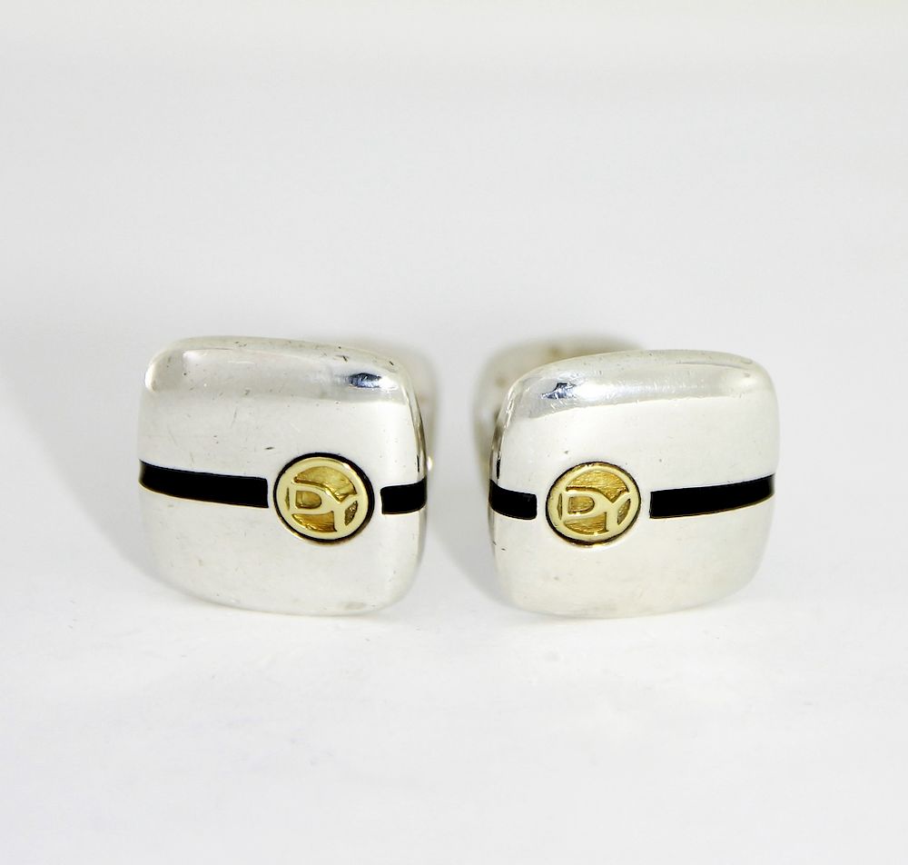 Appraisal: David Yurman S S K Gold Enamel Logo Cufflinks United