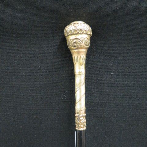 Appraisal: Gold-Filled Mother-of-Pearl Walking Stick ornate late th century