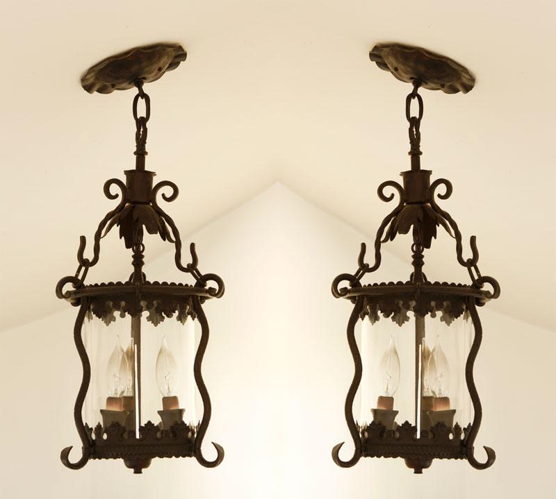 Appraisal: - Continental Style Wrought Iron Hanging Light Fixtures Set of