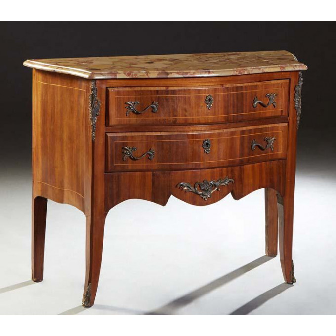 Appraisal: Louis XV Style Ormolu Mounted Inlaid Mahogany Marble Top Bombe