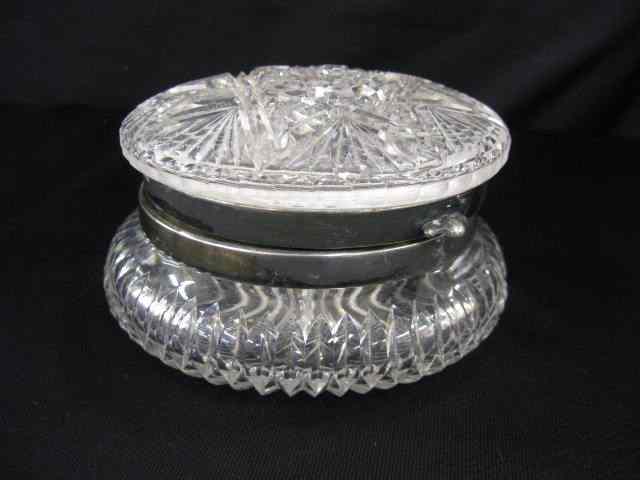 Appraisal: Cut Glass Dresser Box brilliant period hinged top silverplate trim