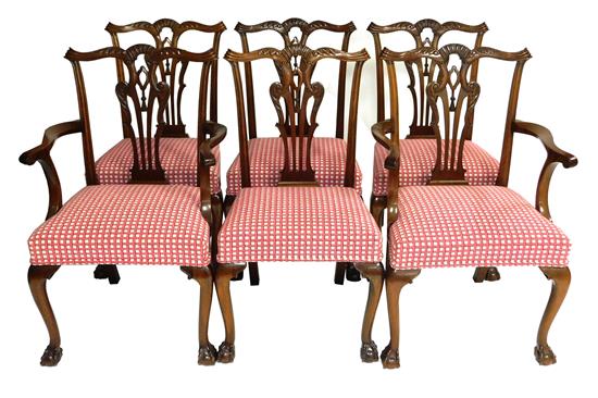 Appraisal: Six Chippendale style dining chairs mahogany two arm and four