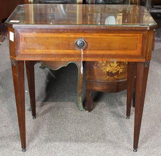 Appraisal: Regency inlaid table with side drawer the octagonal glass top