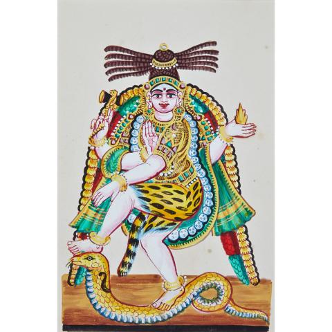 Appraisal: Khalighat Company School FOUR MINIATURES OF DEITIES CIRCA Tempera on