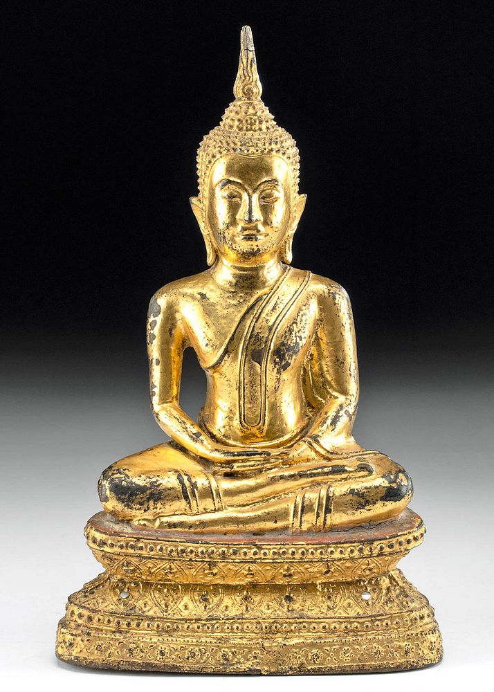 Appraisal: th C Thai Rattankosin Gilded Brass Buddha Southeast Asia Thailand