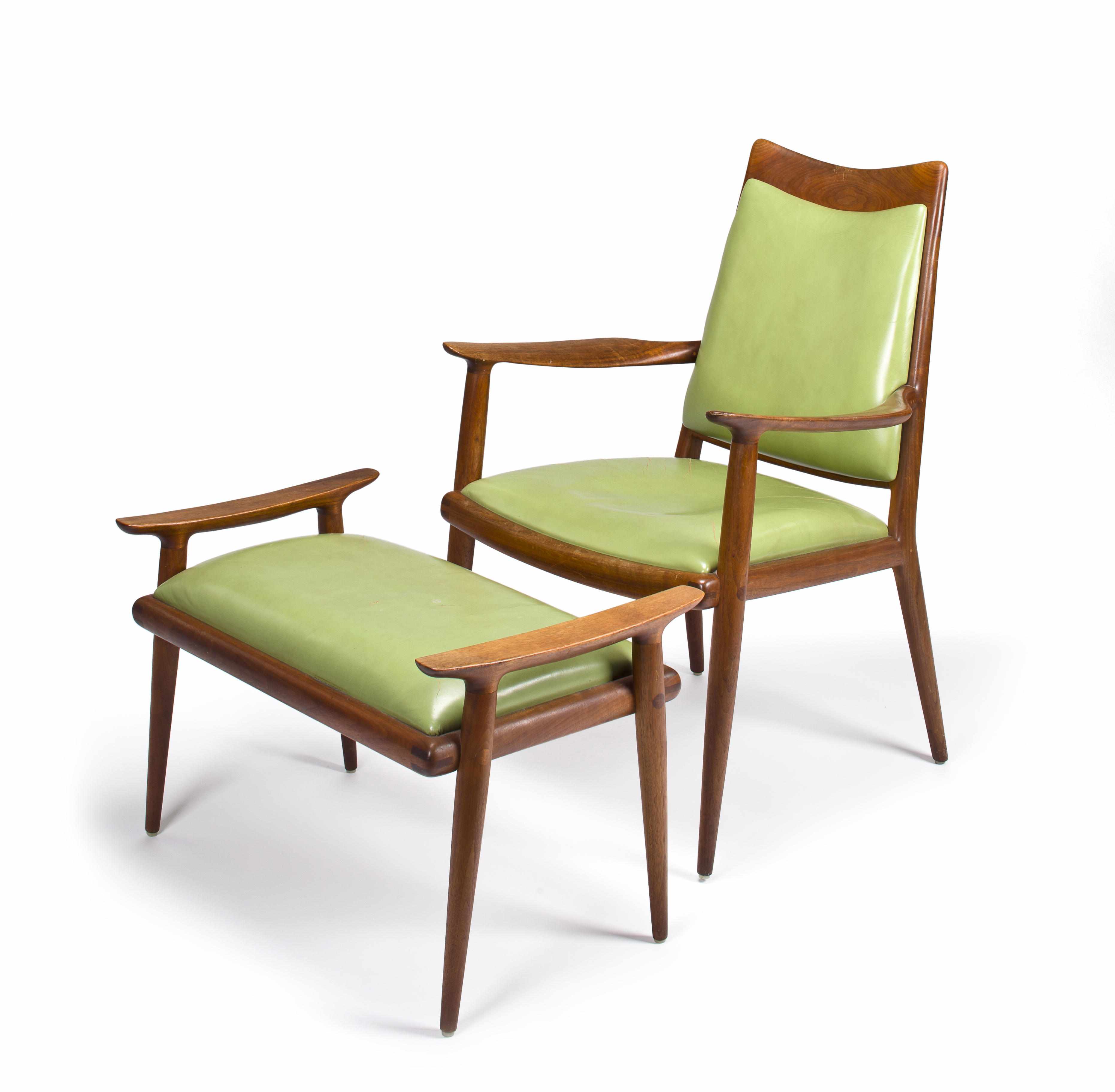 Appraisal: Sam Maloof American - Armchair and ottomanwalnut and green leathereach