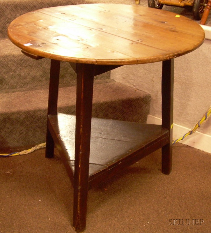 Appraisal: Country Circular Pine and Painted Wood Tripod-base Table