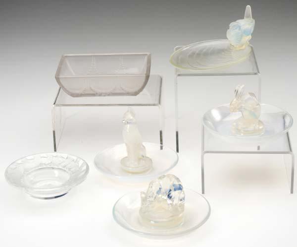 Appraisal: RENE LALIQUE Etc Six dishes ashtrays four opalescent Lapin c