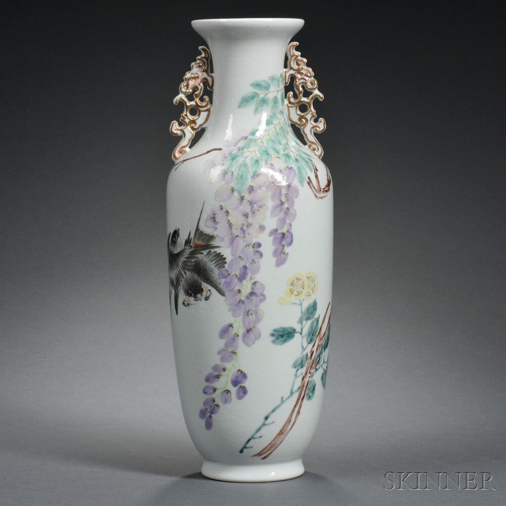 Appraisal: Porcelain Vase China baluster shape decorated with magpies flying amidst