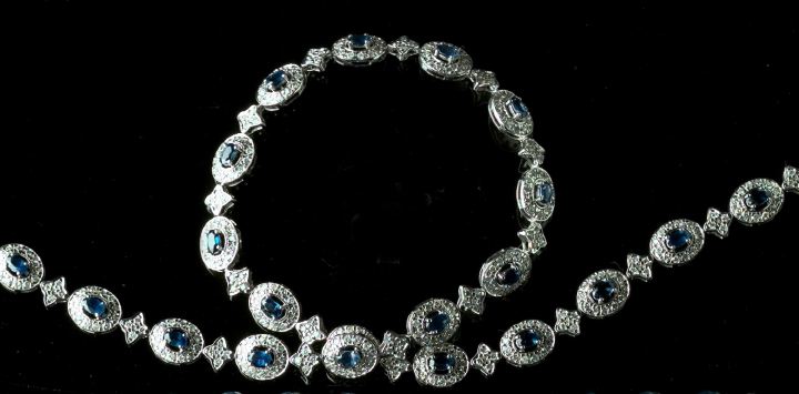 Appraisal: Fourteen-Karat White Gold Sapphire and Diamond Necklace featuring a flexible