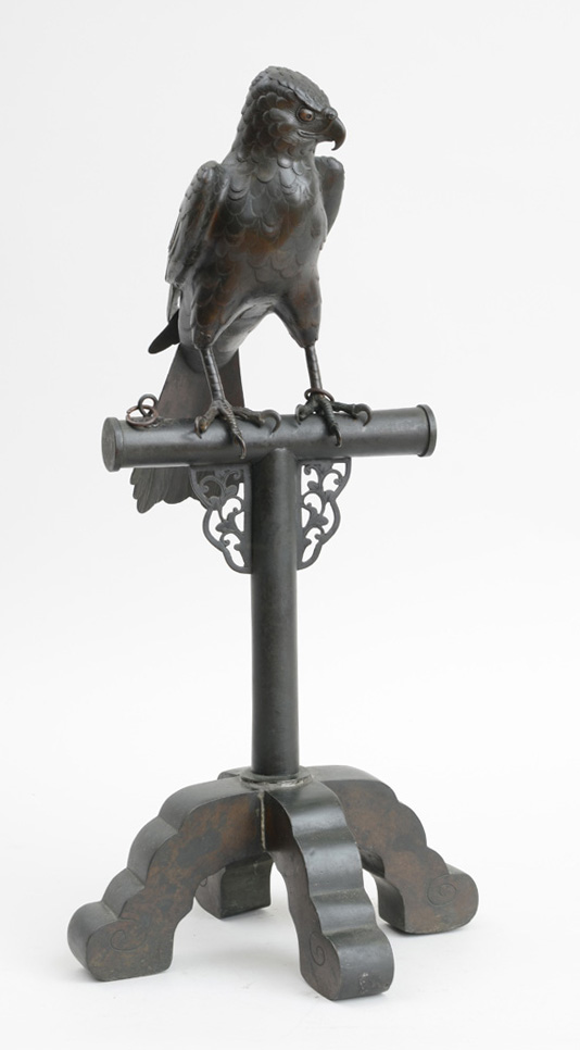 Appraisal: JAPANESE BRONZE FIGURE OF A FALCON ON SEPARATE STAND Unmarked