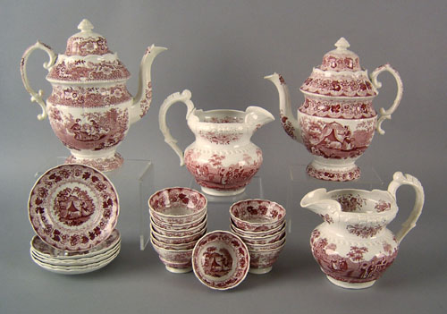 Appraisal: Red transfer decorated Staffordshire th c to include coffee pots