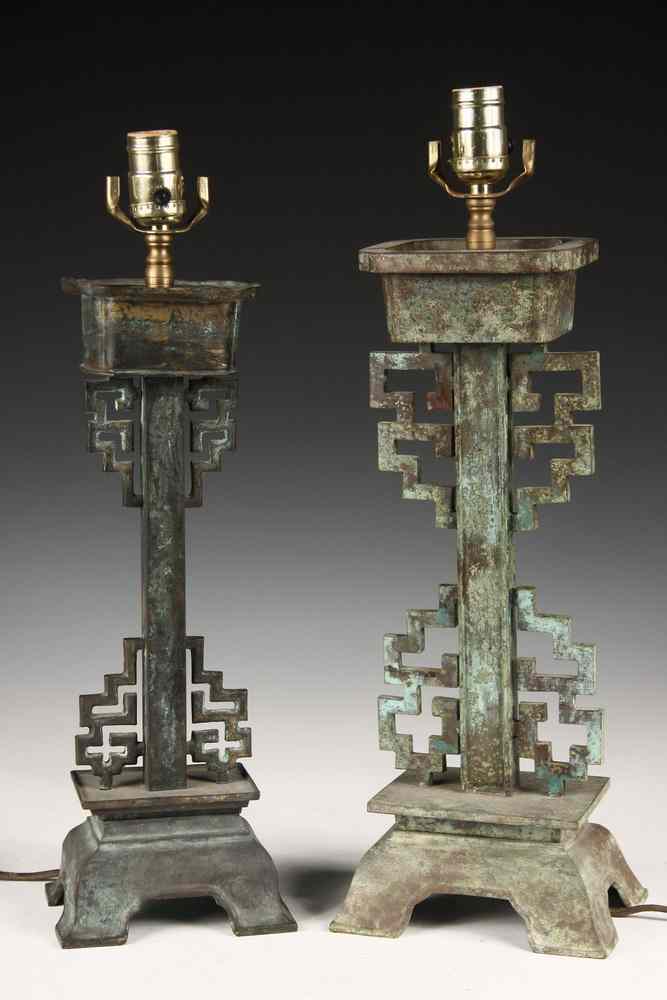 Appraisal: SIMILAR CHINESE BRONZE LAMPS - Similar th c Chinese Bronze