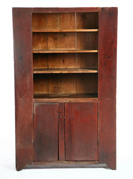 Appraisal: ONE PIECE CUPBOARD Primitive cupboard with a red wash four