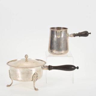 Appraisal: Continental silver and turned wood warmers th th c incl