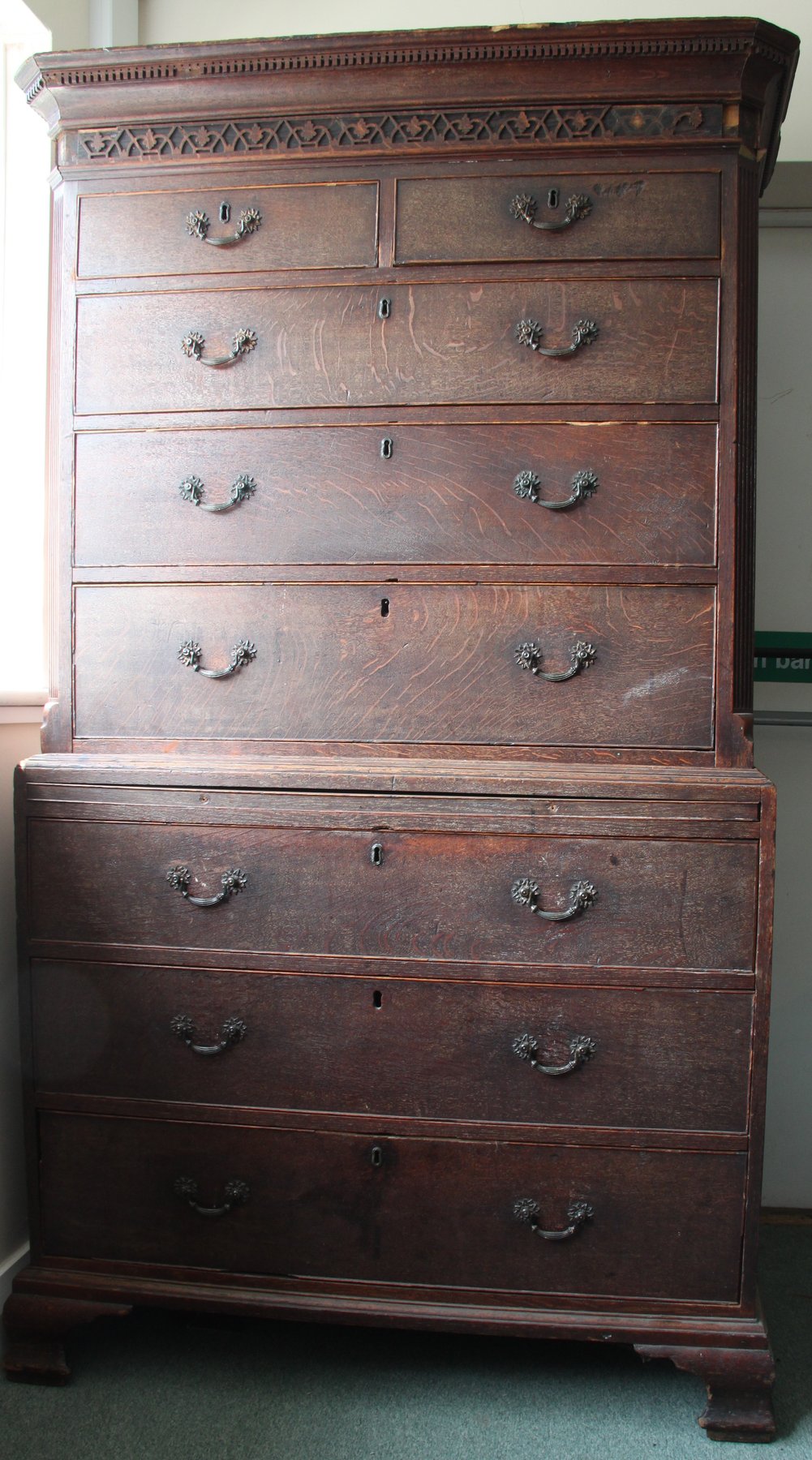 Appraisal: A George III oak chest on chest with dentil cornice