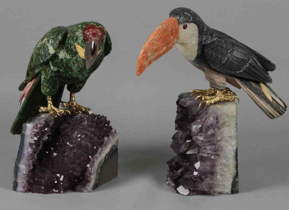 Appraisal: TWO HARDSTONE MODELS OF BIRDS the first possibly a toucan