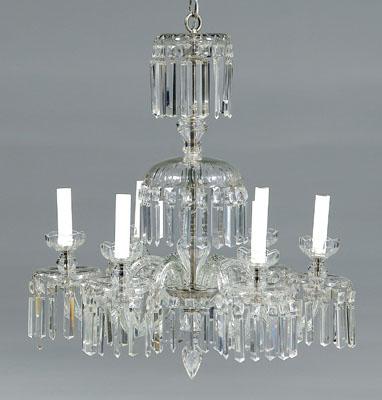 Appraisal: Crystal six-light chandelier tiered support issuing six scrolled candle arms