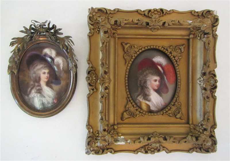 Appraisal: TWO FRENCH SCHOOL PORTRAIT MINIATURES th century each an oil