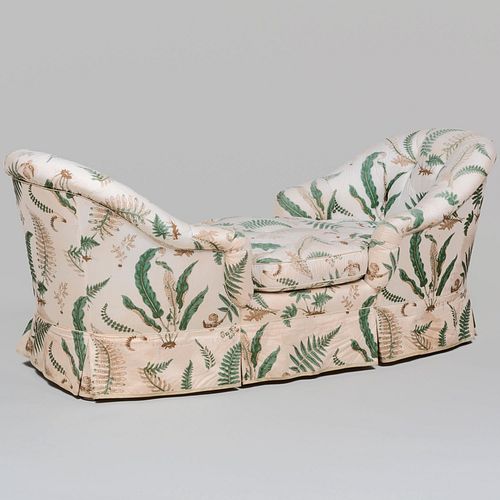 Appraisal: FERN PRINTED COTTON TUFTED UPHOLSTERED DOUBLE-SIDED CHAISE LOUNGE x ft