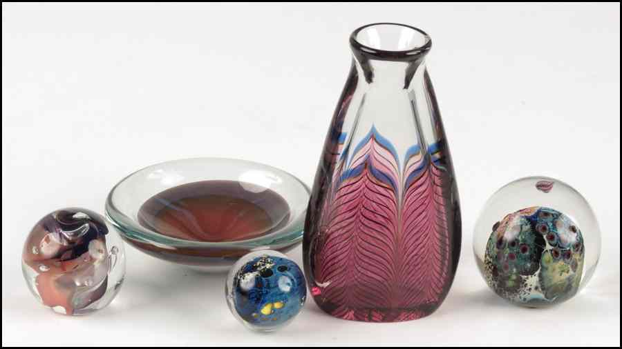 Appraisal: ZELLIQUE STUDIOS GLASS VASE Together with a Josh Simpson glass