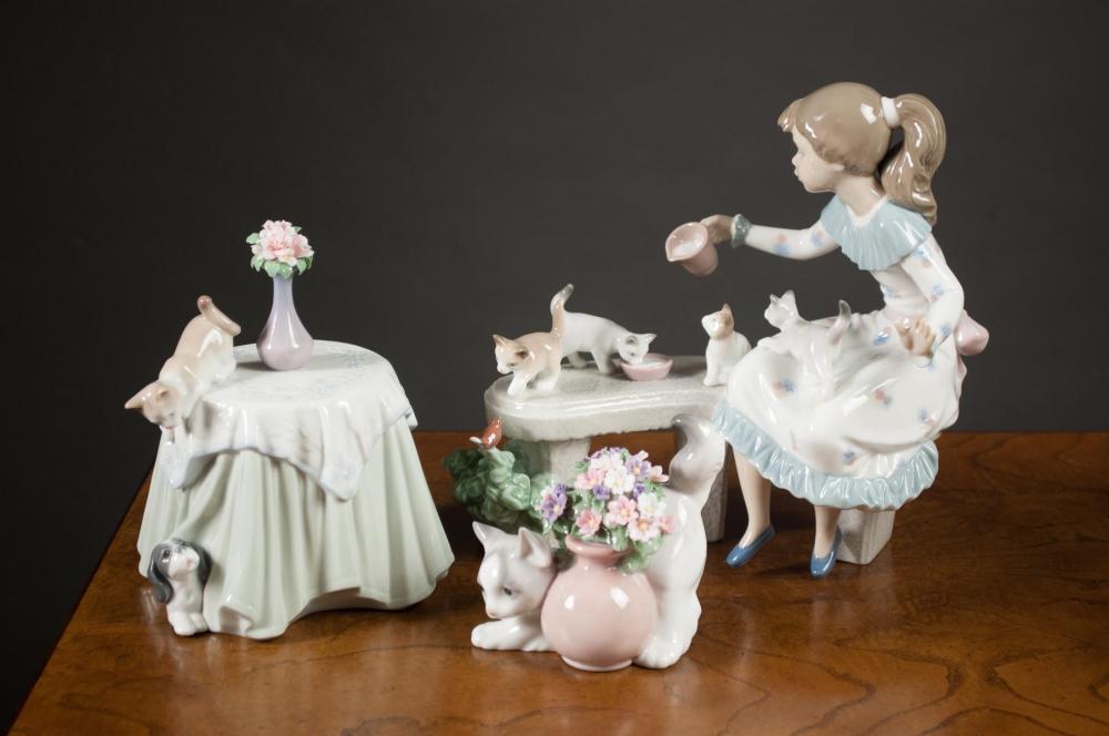 Appraisal: THREE LLADRO PORCELAIN FIGURINES Meal Time by sculptor by Regino